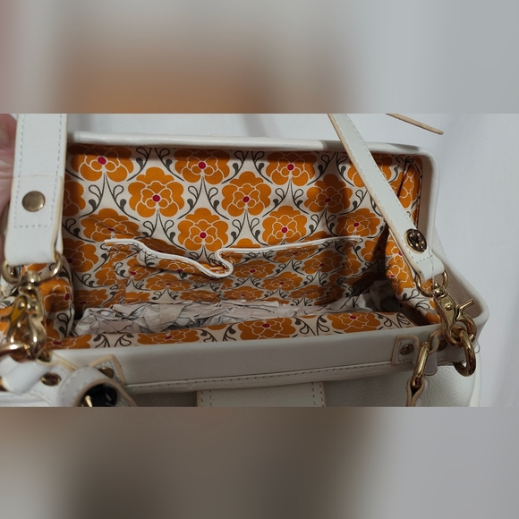 Emma Fox Newport Frame Off White and Beige Leather Satchel Crossbody - NWT - Picture 14 of 14